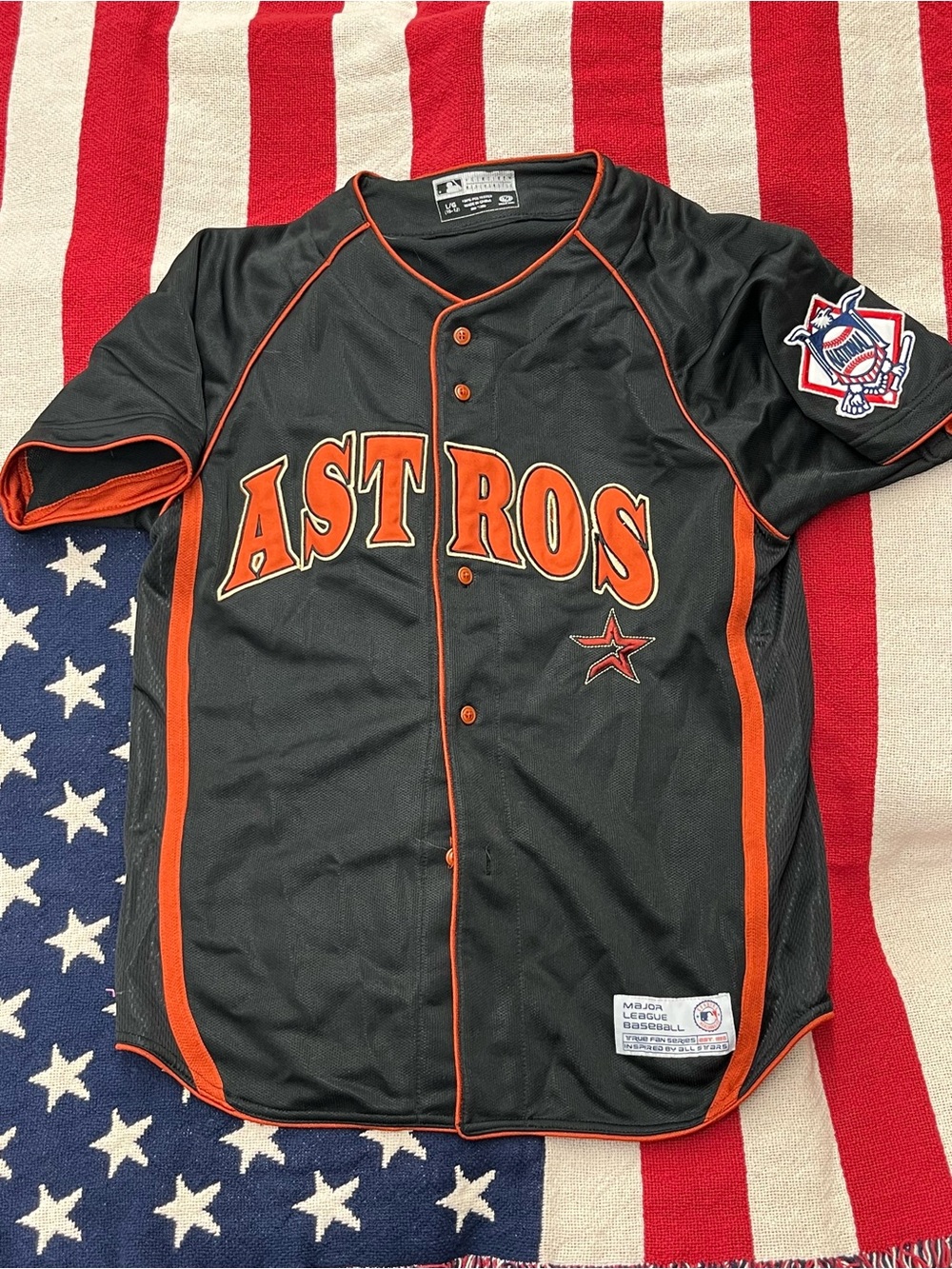 Houston Astros Kids Black & Orange Baseball Jersey Boys Size Large 10/12